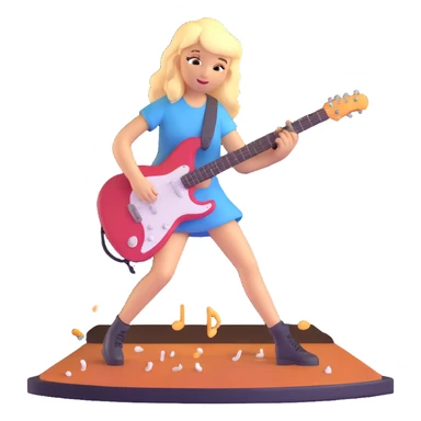a talented blonde girl playing guitar on a stage, music notes floating around her, spotlights shining sticker