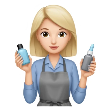 female nail master with small gel polish in hand in grey apron  sticker