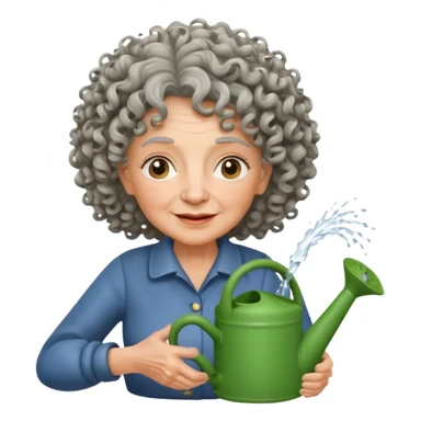 Older female florist – curly hair, hold garden watering pot sticker
