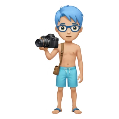 blue hair full body handsome man with camera and beach outfit  standing sticker