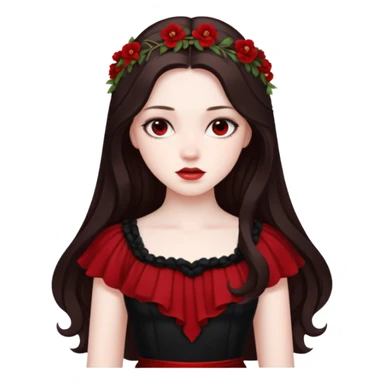Persephone, Death Goddess from Rome Mythology with long dark brown hair, black and red outfit sticker