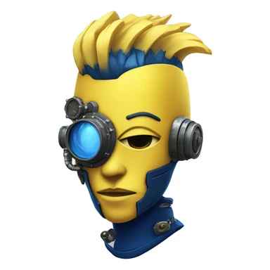 Yellow cyborg head with dark blue steampunk goggles and dark blue Mohawk  sticker