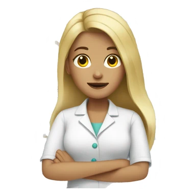woman with blonde long flat hair working in a pharmacy sticker