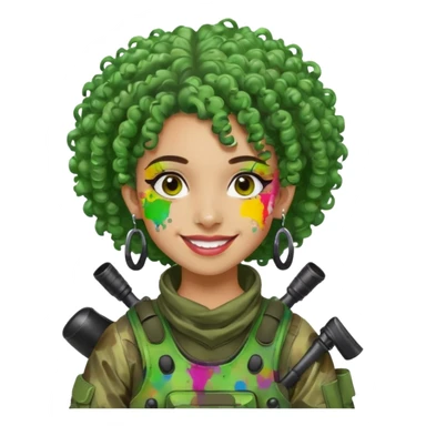 green curly haired painitball player with big earrings guy shot with lots of colors sticker