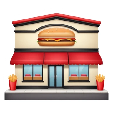 front of fast food building with awning, windows, and a glass door in the center. The building is a creme color with no decorations sticker