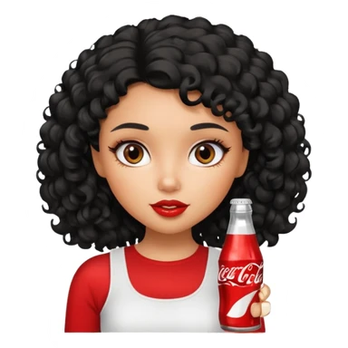 a pretty tan bratz girl with black curly hair drinking coca cola. no makeup. white top sticker