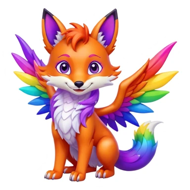 Cartoon Fox dragon hybrid purple eyes with wings face front full body rainbow colored sticker