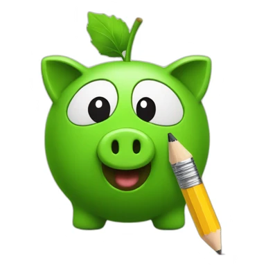 green piggybank holding a pencil sticker