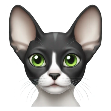 black and white sphinx cat with green eyes and a white spot on the mouth  sticker