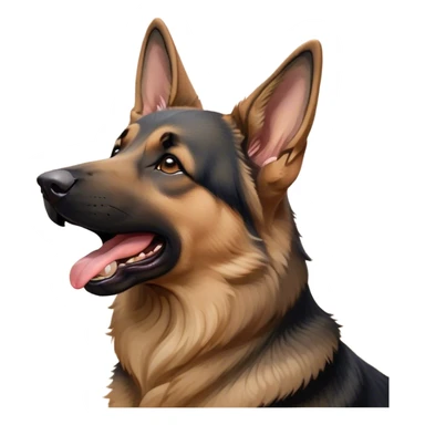 Cinematic Cute Yawning Tan/Black German Shepherd Portrait Emoji, Head tilted slightly with a dramatic, wide-open yawn, featuring a dense tan coat with a prominent black saddle, floppy ears slightly drooping, round brown eyes barely open in drowsy contentment, Simplified yet irresistibly adorable features, highly detailed, glowing with a soft, cozy glow, high shine, relaxed yet expressive, stylized with a touch of whimsy, bright and endearing, soft glowing outline, capturing the essence of a sleepy yet affectionate guardian, so drowsy it feels like it could stretch right out of the screen and curl up for a nap! sticker