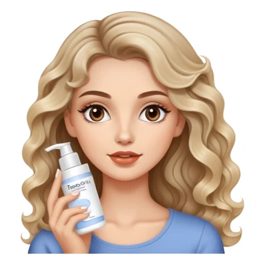 beautiful brunette with a slightly blonde balayage white girl with nice curls/defined waves, very long hair, clean girl makeup APPLYING A FACE CREAM ON HER FACE sticker