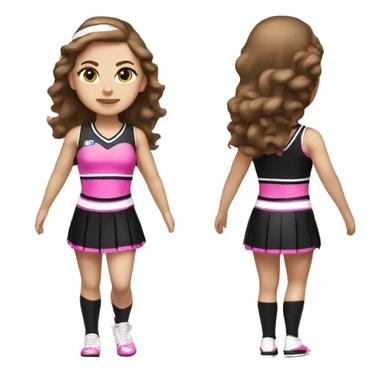 Cheerleader in black and pink kit, white skin, brown hair, full body   sticker