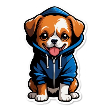 Dog wearing a hoodie sticker