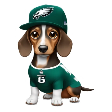 Miniature Dachshund Merle wearing Philadelphia Eagles Hat sticker