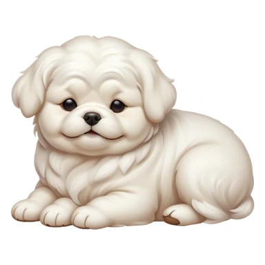 Cinematic Meme-Worthy Chubby Sleeping Wavy-Haired Maltese Dog Portrait Emoji, Head resting peacefully with a contented smile, featuring a delightfully chubby build and a luxuriously soft, wavy-haired white coat, eyes shut in a serene nap, Simplified yet hilariously adorable features, highly detailed, glowing with a soft, drowsy light, high shine, relaxed and utterly lovable, stylized with an air of playful laziness, bright and endearing, soft glowing outline, capturing the essence of a comically sleepy companion, so meme-worthy it feels like it could instantly become the next viral sensation of adorable slumber! sticker