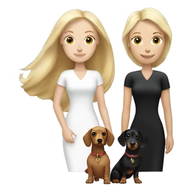 Blonde white woman and Brunette white woman holding black and tan dachshund sticker