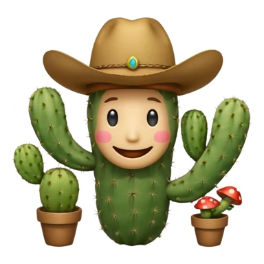 Make a cactus that has this smily face “😁” and a cowboy hat and holding shrooms sticker