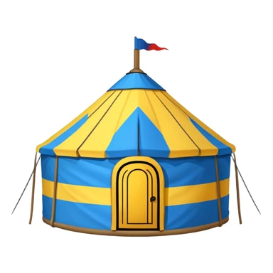 Mongolian yurt tent home, simplified emoji style with bold outlines and bright colors, cartoon style round tent sticker
