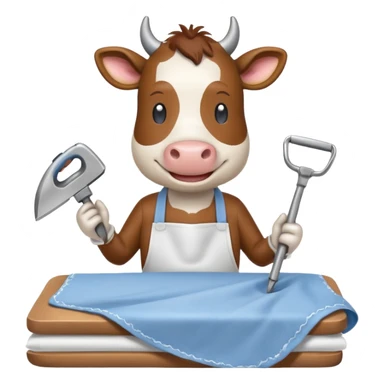 cartoon cow ironing bedsheets sticker