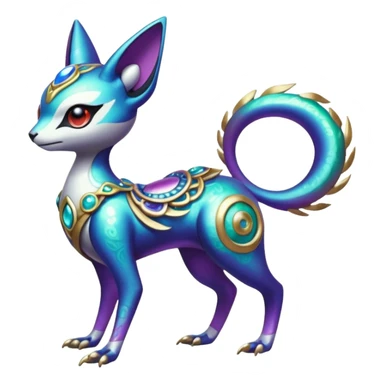 Shiny Colorful Futuristic Ornate Oriental Painted Asian Vernid-Trico-Meloetta-Latias-Koraidon-Peppercat-Protogen-Pokémon-Digimon-Fakémon-fusion-hybrid-creature sticker