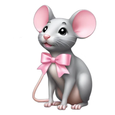 Coquette little standing gray rat with flowing light pink bow on head sticker
