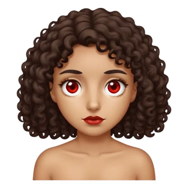 Right eye red swollen and blind on tan girl with dark curly hair with other eye being normal and brown sticker