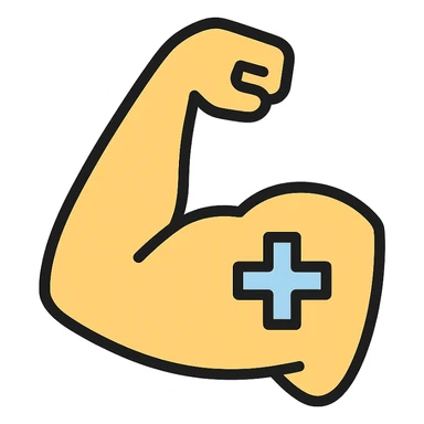 muscular arm flexing, healthcare and fitness theme, clean and modern icon style sticker