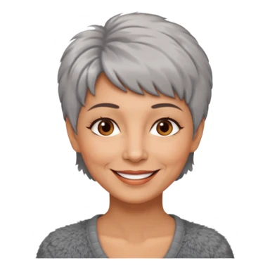 woman 50 years old, short grey fluffy cut hair, tannes skin and brown eyes sticker