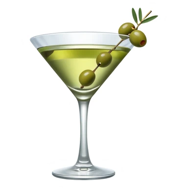 martini glass with 3 olives. no straw, just 1 stick that the olives will be stuck on. olives should have the same size. no leaves at all. liquid should be more white/clear than greek  sticker