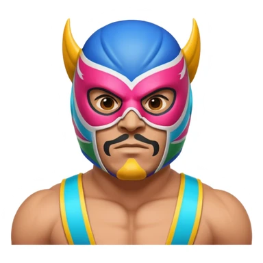 Mexican wrestler portrait, head and shoulders only, colorful luchador mask, muscular collar, confident expression, 3D cartoon, mobile game icon style, clean background, no text, no watermark
 sticker