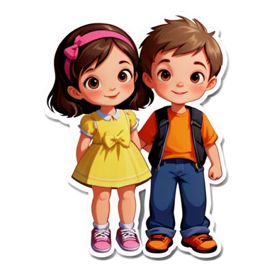 Girl and boy kids sticker
