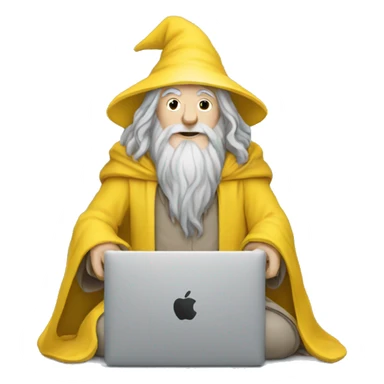 gandalf with a macbook dressed in yellow sticker