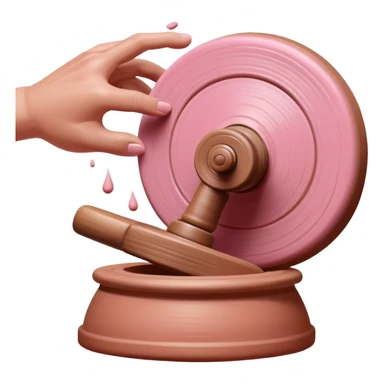 hand throwing a ball of pink clay onto a spinning pottery wheel sticker