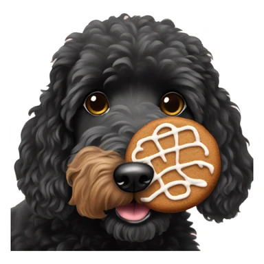 Black goldendoodle stealing a gingerbread cookie  sticker