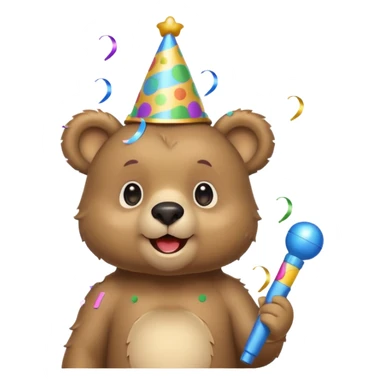 Partying bear cub with confetti and party blower sticker