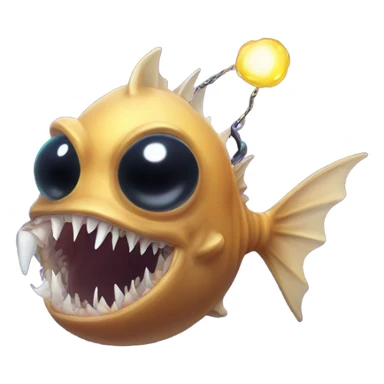 Anglerfish with a glowing lure hanging from its forehead, sharp teeth, and big eyes. sticker