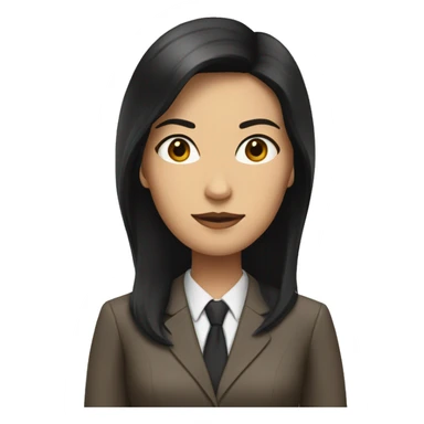Female defense attorney with long black hair with brown suit sticker