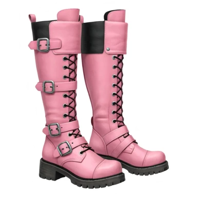 A pair of knee high pink boots, grunge, new rock style with buckles sticker