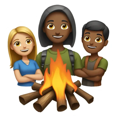 campfire with 6 people around it sticker