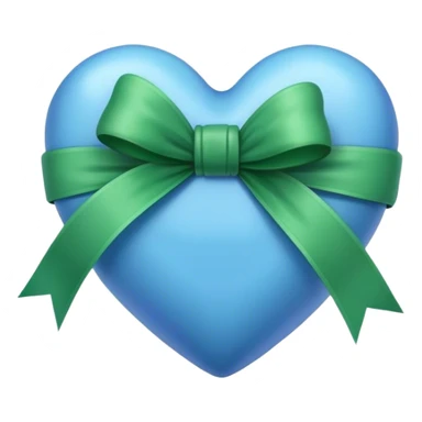 a blue heart wrapped by a green bow sticker