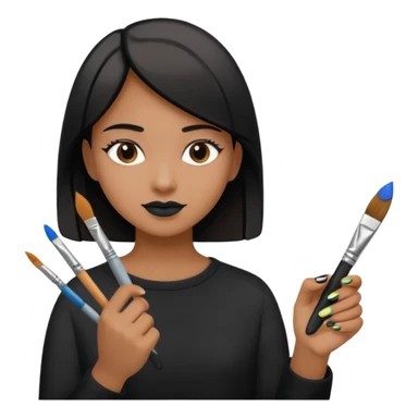 close-up of medium skin tone fingers with black nail polish, painting in progress sticker