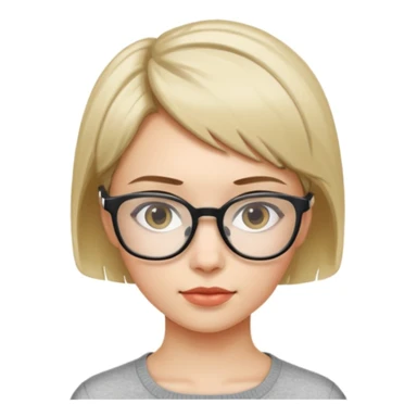 haz un emoji de una joven con pelo corto y lentes tipo 2014 transparente  sticker