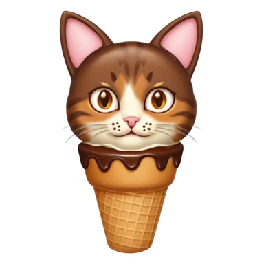 Haz un emoji de un helado de chocolate con sirope naranja, con cara de gato y orejas y bigotes de gato sticker
