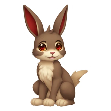 Cute, Chibi, Kemono-style, Anthro, Fur-Sona, Dark-Brown, Normal-type-Ground-type Tan-Rabbit-Fakémon with Dark-Red eyes, beige belly, beige paws, beige feet, beige freckles, full body sticker