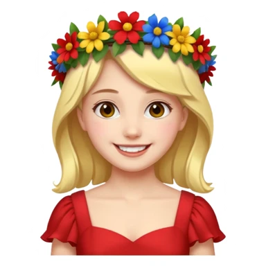 girl with flower crown in red dress and yellow ,blue,green colored flowers sticker