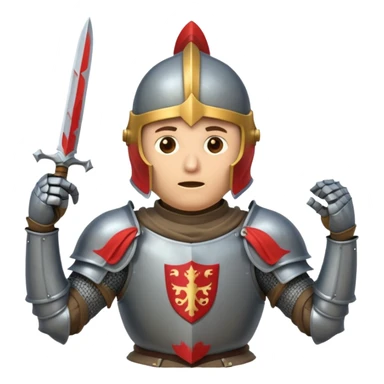 A cartoon knight in full armor with a closed helmet, expressing horror. The knight's head is tilted slightly upward, arms raised to the cheeks, and legs slightly apart. sticker