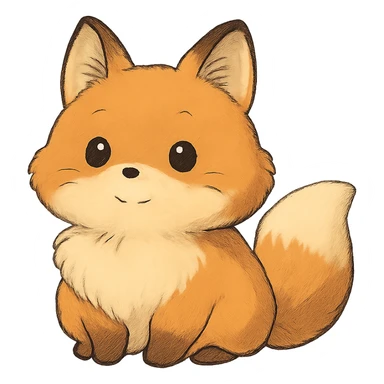 A cute, fluffy fox with a round head in the style of Studio Ghibli. sticker