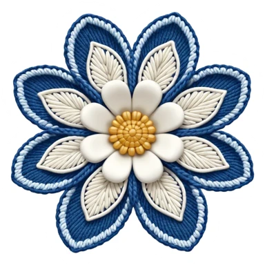 Denim and white crochet flower sticker