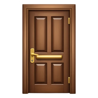 iOS-style 3D emoji: a simple closed wooden door with a shiny brass handle, door slightly shaking as if just knocked loudly, soft shadows; no text, no faces sticker