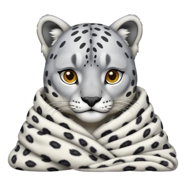Shivering snow leopard in a blanket sticker